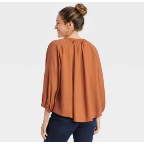 A New Day a.n.d. Raglan Long Sleeve Tie Front Linen Blend Top Size X SMALL - Picture 3 of 8